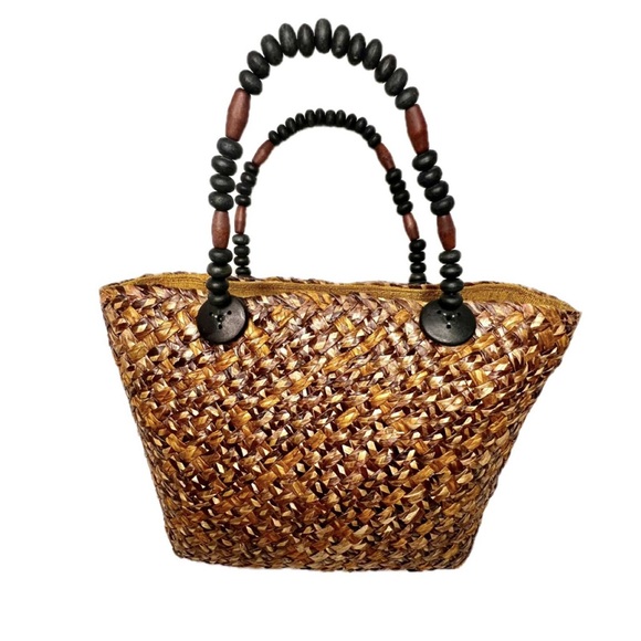 Handbags - Elegant Woven Tote Bag - Brown and Tan